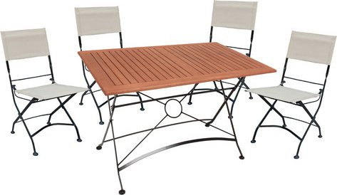 Garden Pleasure Gartenmöbel-Set Triest 5-teilig aus Eukalyptus-Holz, Stahl und Kunststoff, Braun/Schwarz, B/T/H: 180 x 120 x 74 cm - Bild 1