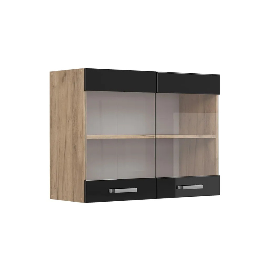 Vicco R-Line Glashängeschrank für die Küche in Schwarz und Eiche mit Glastüren, B/H/T: 80 x 60 x 31 cm - Bild 3