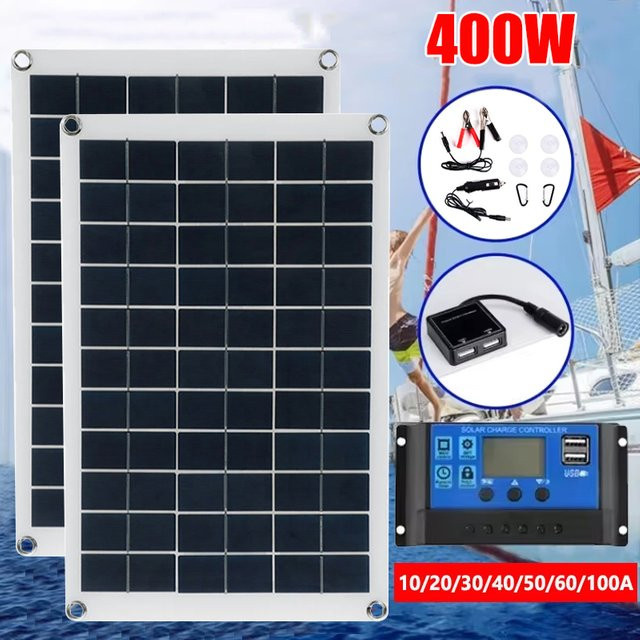 Luxuglow Solarpanel Kit mit 400W 200W Solarzellen, 18V Ladegerät und Controller inklusive Dual USB für Camping und Outdoor - Bild 1
