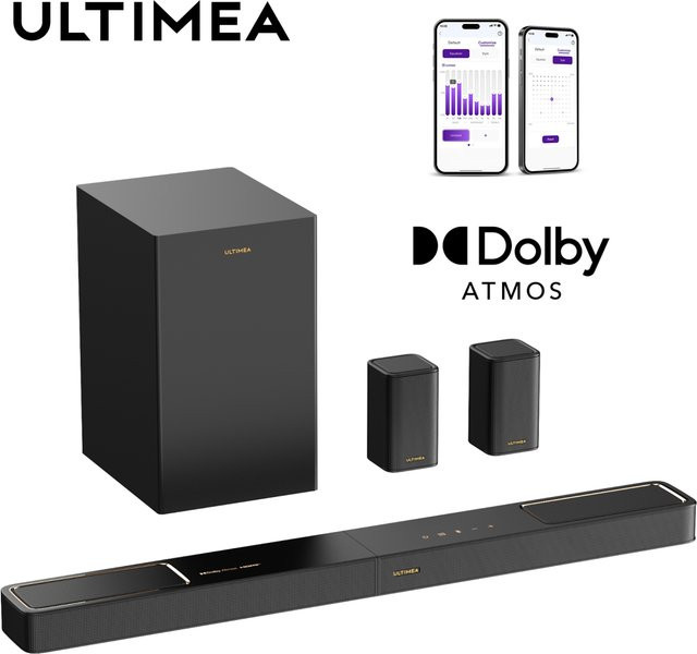 ULTIMEA 460W 5.1.2-Kanal Soundbar mit Dolby Atmos Heimkinosystem in Schwarz mit 2 Surround-Lautsprechern und App-Steuerung - Bild 1