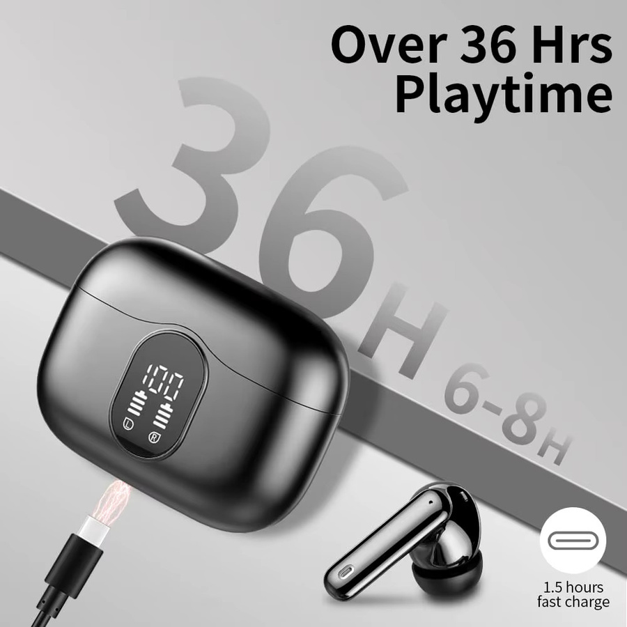 Btootos Kabellose In-Ear-Ohrhörer mit Bluetooth 5.3, 4 ENC-Mikrofonen und LED-Anzeige in Schwarz - Bild 5