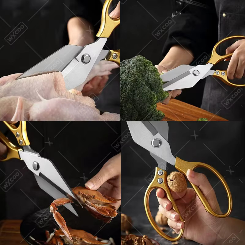 WXCOO Profi-Küchenschere aus Edelstahl als Geflügelschere für Fleisch und Gemüse in Silber oder Gold - Bild 3