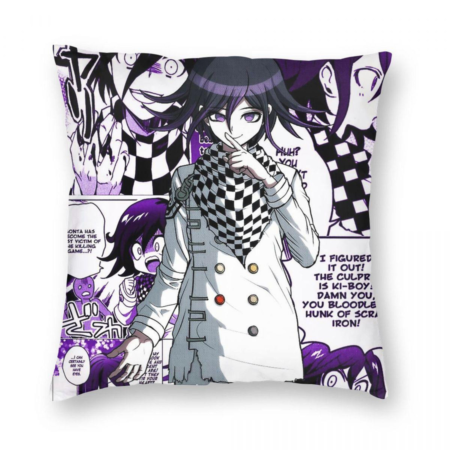 Quadratischer Kissenbezug Kokichi Oma Danganronpa in Lila aus Polyester-Leinen-Samt mit Reißverschluss, B/T: 18 x 18 cm - Bild 4