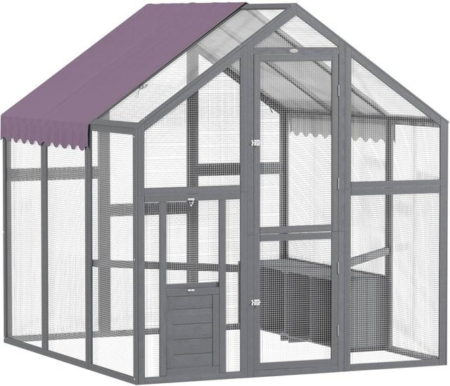 PawHut Hühnerstall Freilaufgehege aus Tannenholz mit wasserdichtem Anti-UV Dach in Grau, B/H/L: 183 x 182 x 168 cm - Bild 3