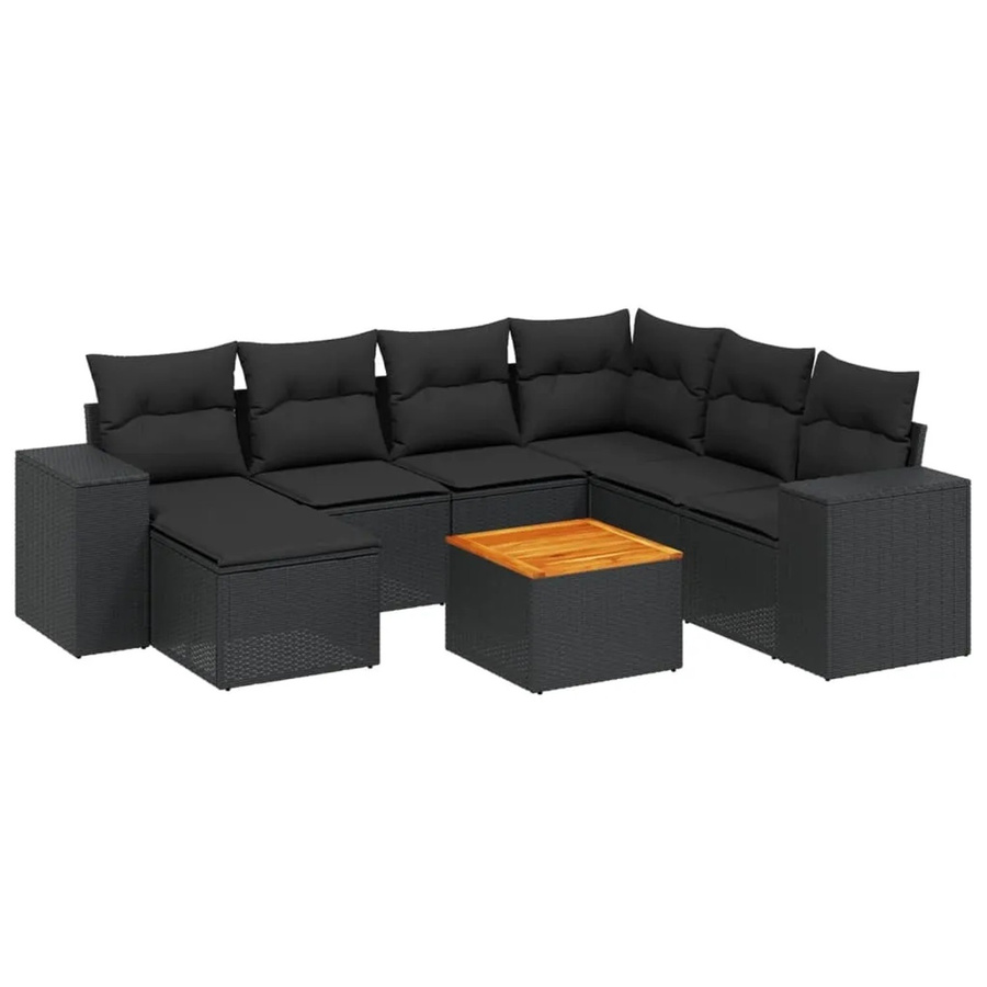 vidaXL 8-tlg Garten-Sofagarnitur in L-Form aus Polyrattan mit Kissen in Schwarz - Bild 2