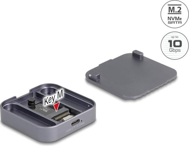 Delock Magnetisches USB Type-C Gehäuse für 1 x M.2 NVMe oder SATA SSD mit 10 Gbps in Schwarz und Grau (42032) - Bild 1