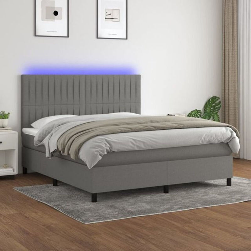 vidaxl Boxspringbett mit Matratze und LED in Grau aus Stoff, B/T/H: 200 x 160 x 118 cm - Bild 1