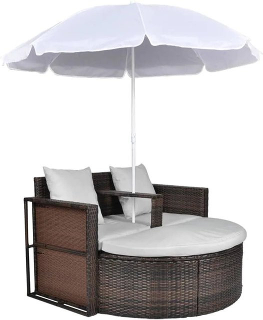 vidaXL Gartenbett aus Poly Rattan mit Sonnenschirm in Braun - Bild 1