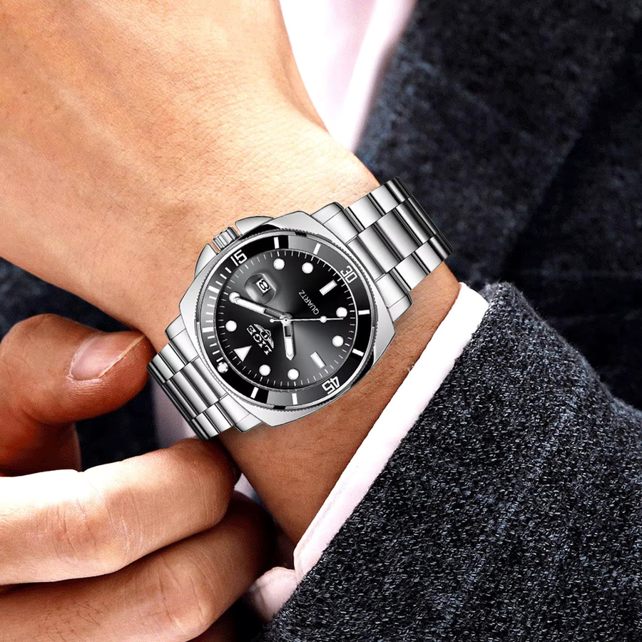 LIGE Armbanduhr Edelstahl, Quarz, Schwarz, Herren - Bild 4