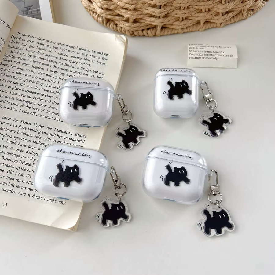 Transparente Silikon-Schutzhülle mit süßem Katzenmotiv für Apple AirPods Pro 3 in Schwarz - Bild 4