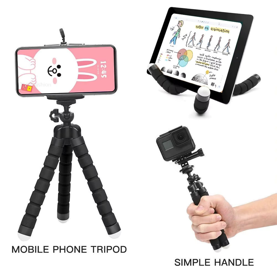 AKABEILA Universelles Oktopus-Smartphone-Stativ in Schwarz mit flexiblem Bein für iPhone und Samsung - Bild 2