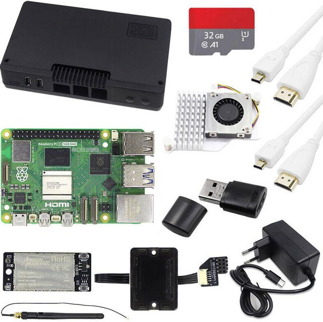 Raspberry Pi 5 Entwicklungsboard-Kit mit Gehäuse und Lüfter, kompatibel mit Argon One V5 und Zigbee, Farbe: Grün - Bild 1
