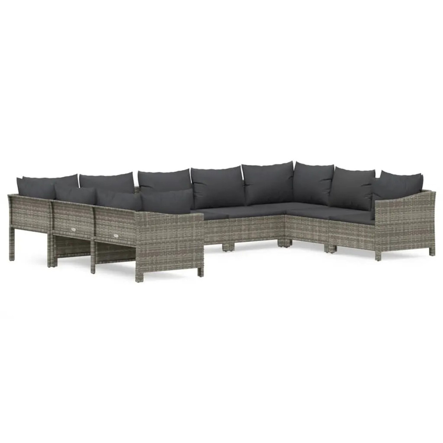 vidaXL 9-tlg Garten-Lounge-Set in U-Form aus grauem PE-Rattan mit Kissen und pulverbeschichtetem Stahlgestell - Bild 2