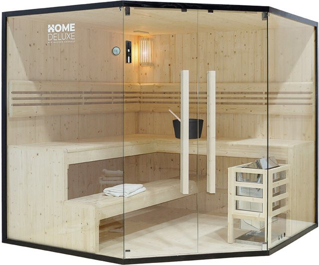 Home Deluxe Traditionelle Finnische Sauna SHADOW XL BIG aus Fichtenholz in Schwarz und Braun für bis zu 6 Personen, B/T/H: 200 x 200 x 190 cm - Bild 1