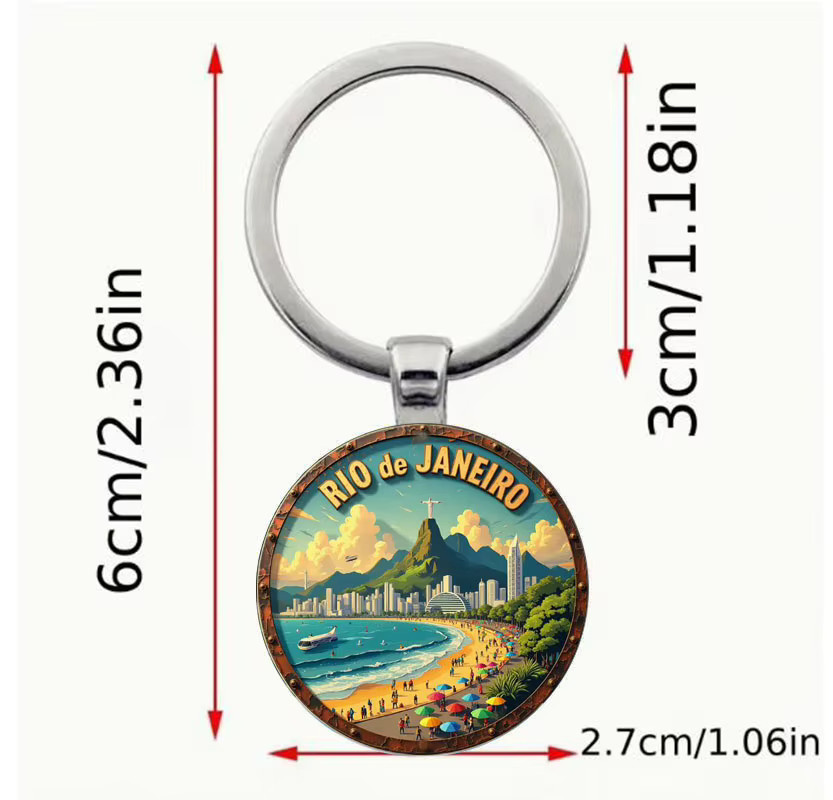 Schlüsselanhänger Rio de Janeiro Brasilien Christus und Copacabana Strand Skyline, Rund - Bild 2