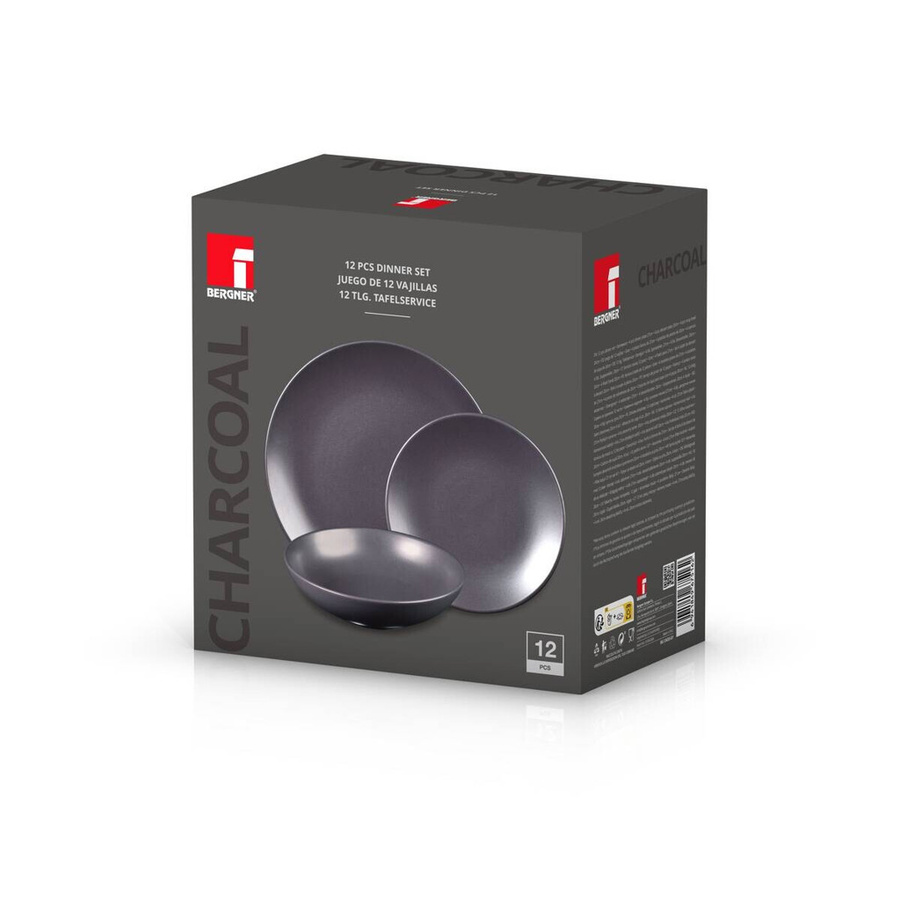 BERGNER Geschirrset Charcoal in Schwarz aus Steingut, 12-teilig - Bild 2