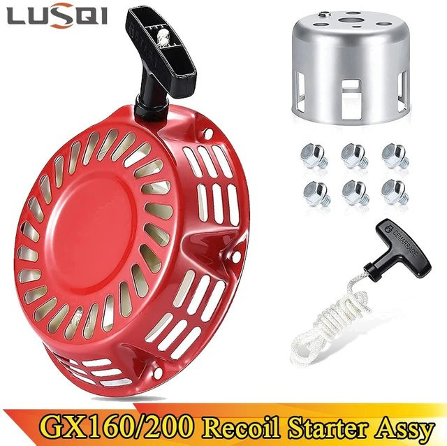 LUSQI Rückstoßstarter-Set in Rot für Honda GX120-GX200 168F 170F 163CC 196CC Motoren und Rasenmäher inklusive Griff - Bild 1