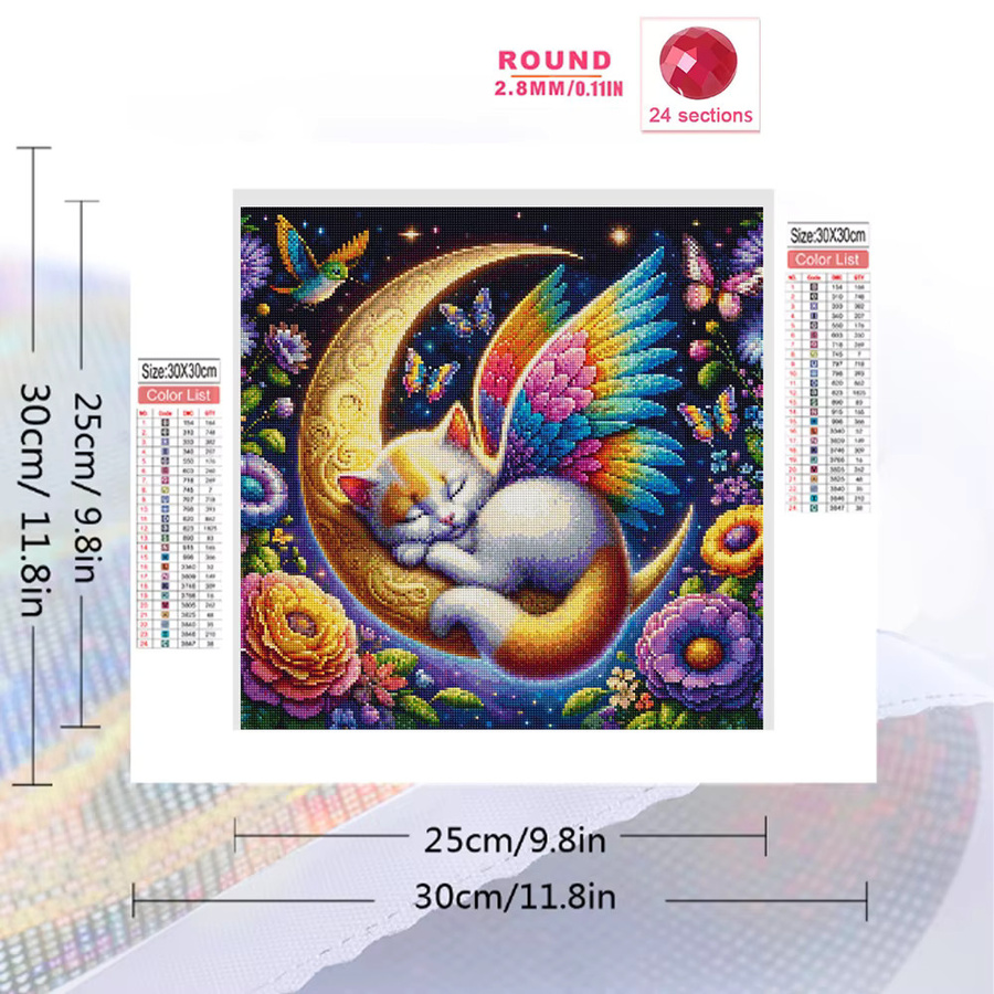 EverShine Diamantmalerei Katze mit Flügeln und Blumen als Mosaik-Bild in Multicolour, B/B/B: 20 x 20 x 20 cm - Bild 2