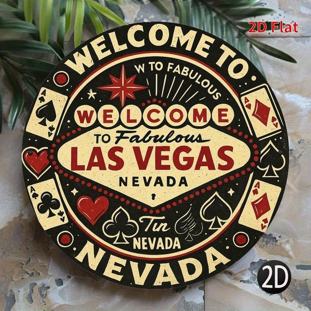Potdemiel Welcome to Las Vegas Neonschild Metallwandkunst im Retro-Design, Rot und Schwarz - Bild 1