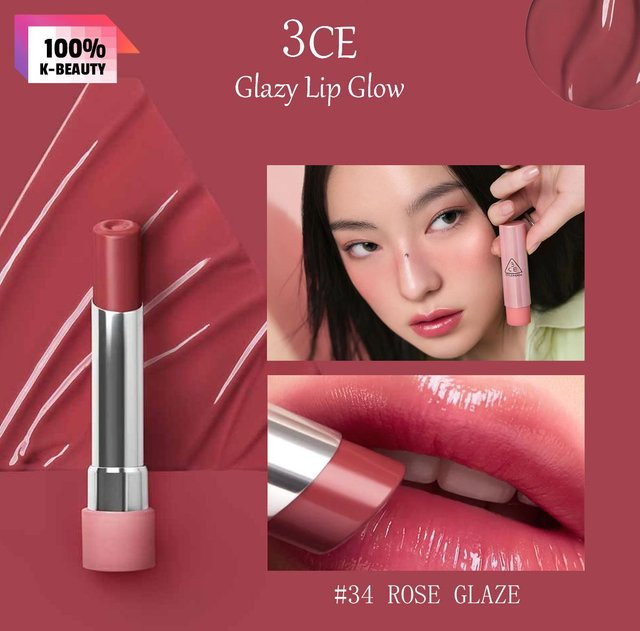 3CE Glazy Lip Glow, #34 Rose Glaze, 3,2 g - Bild 1