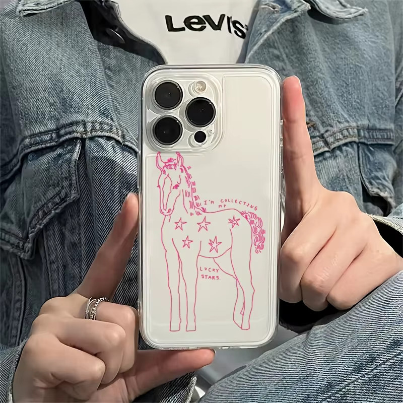 Stoßfeste Handyhülle mit rosa Pony-Muster für iPhone 11 bis iPhone 17 Pro Max Plus, transparent - Bild 4