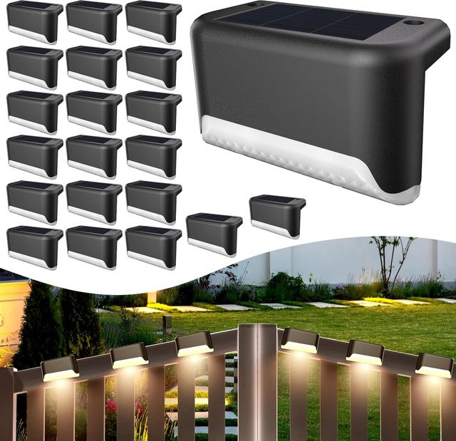 NEWBIRTH LED Solar-Stufenleuchten in Schwarz mit warmweißem Licht, wasserdichte Gartenbeleuchtung für Balkon, Terrasse, Treppen und Zaun - Bild 1
