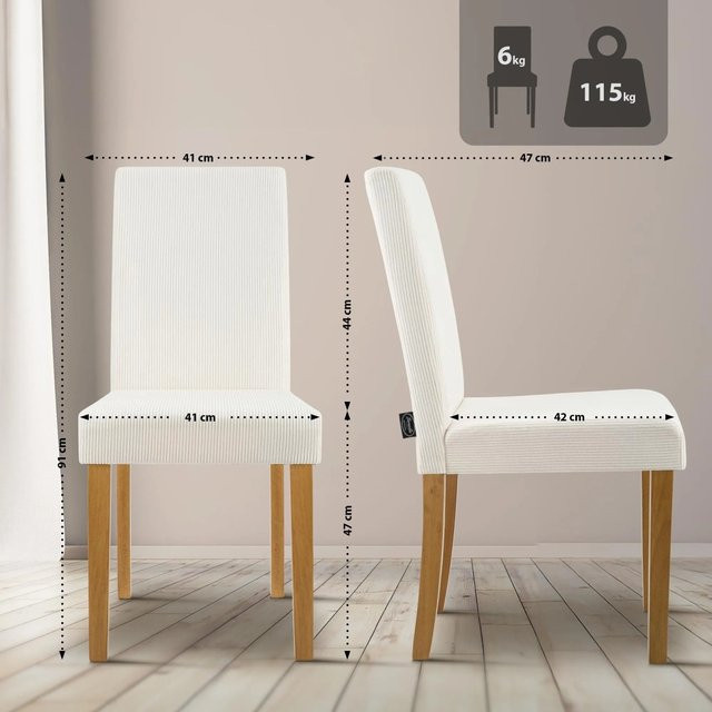 DELUKE Esszimmerstuhl DALAN in Cord Creme, modern mit Kautschukholz-Gestell, B/T/H: 41 x 47 x 91 cm - Bild 1