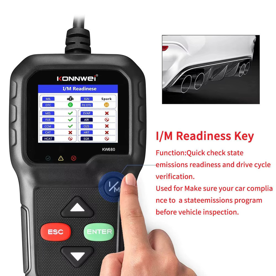 KONNWEI KW680 Auto OBD2 Fehlerdiagnose-Scanner mit Sprachfunktion, Kfz-Diagnosegerät und ELM327 Codeleser, Schwarz - Bild 2