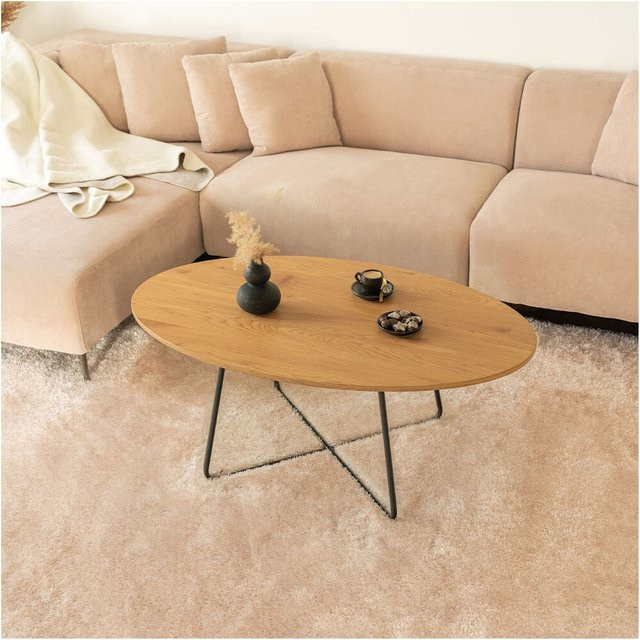 Ovaler Couchtisch NOVARIS von HOME DELUXE in Eiche Fishbone, Farbe Braun, B/T: 110 x 66 cm - Bild 1