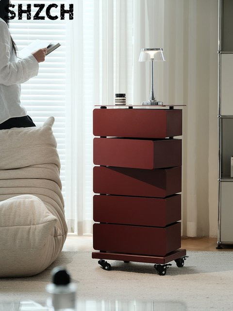 Moderner Nachttisch von YTYIN in Rot mit Stauraum und seitlichem Schrank aus Metall - Bild 1