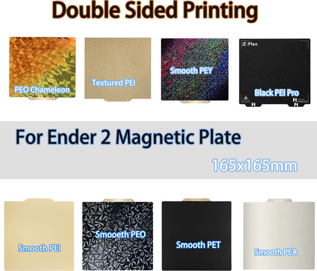 FLEXBED Ender-2 Upgrade Druckplatte Schwarz, Doppelseitig Strukturiertes PEI Federstahl-Druckbett Magnetisch, B/T: 16,5 x 16,5 cm - Bild 1