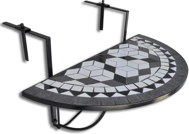 vidaXL Balkonhängetisch mit Mosaik aus Keramik und Eisen in Schwarz und Weiß B/T/H: 56 x 64 x 41 cm - Bild 1