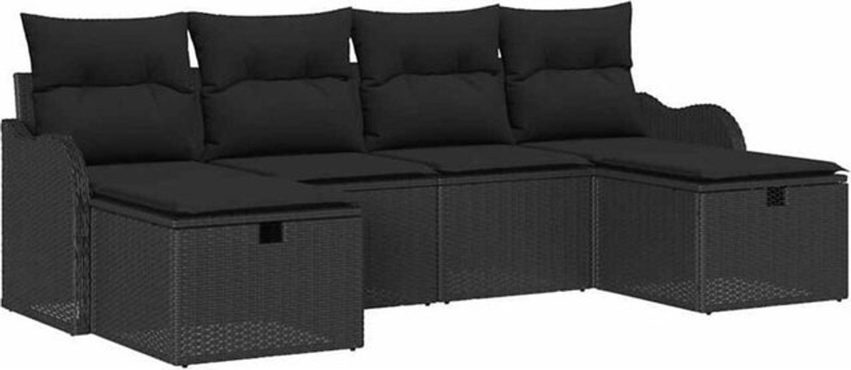 vidaXL Garten-Sofa-Set aus Poly-Rattan mit 6 Kissen in Schwarz - Bild 1