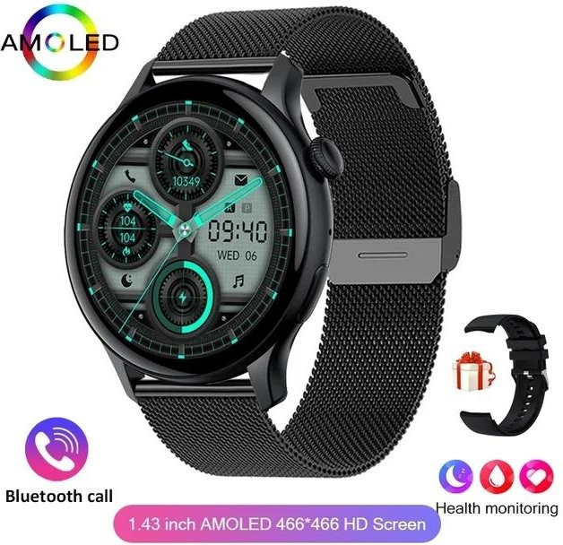 Lucky Start Smartwatch für Damen mit NFC, Bluetooth Anruf, Herzfrequenz und Sport Tracker, Schwarz - Bild 1