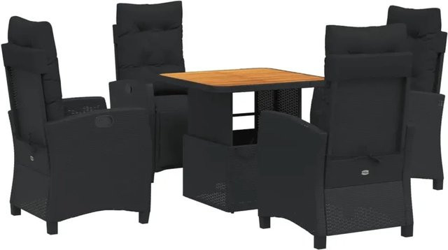 vidaXL 5-teilige Garten-Essgruppe aus Poly-Rattan und Akazienholz in Schwarz mit Kissen - Bild 1