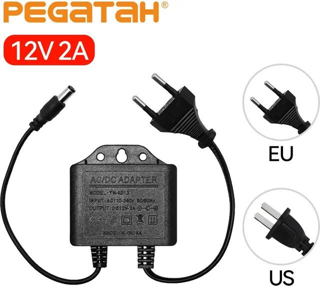 PEGATAH Netzteil DC 12V 2A wasserdicht mit EU-Stecker und 5,5x2,1mm Barrel Plug in Schwarz für Outdoor-Überwachungskameras AHD DVR NVR - Bild 1