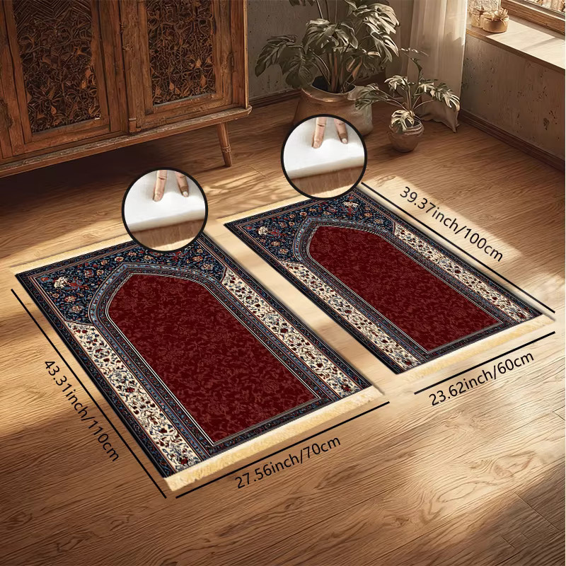 VIKAMA Muslimischer Gebetsteppich mit Memory-Schaum in Rot und Blau mit orientalischem Muster - Bild 5