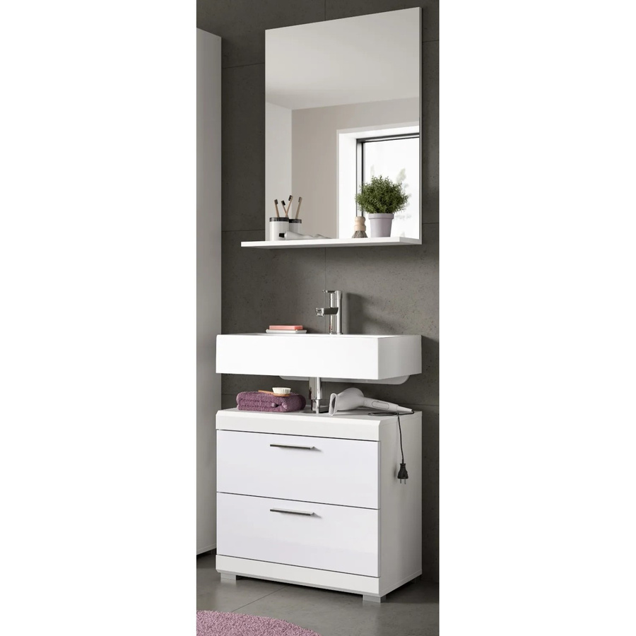 Inn.Furn Badmöbel Set Shawn 2-teilig in Weiß Hochglanz mit Waschtischunterschrank und Spiegelschrank, Breite: 60 cm - Bild 2