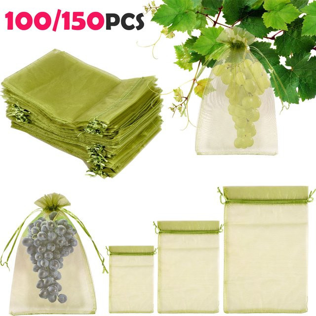 Obstschutz Taschen mit Kordelzug für Erdbeeren und Trauben zur Schädlingsbekämpfung im Gemüsegarten, 100 Stück - Bild 1