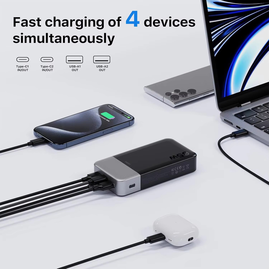 JUOVI Tragbare Powerbank 20000mAh mit 65W Schnellladung und USB-C in Pink - Bild 6