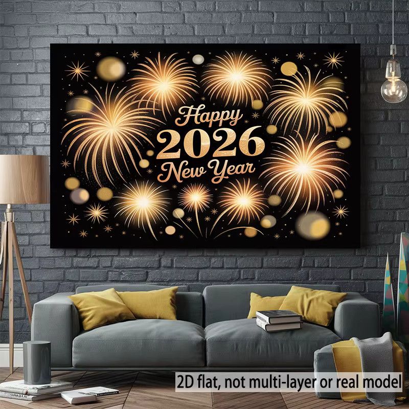 VIKAMA Neujahr Wandteppich mit Feuerwerk und Sternen, Multicolor, Rechteckig - Bild 2