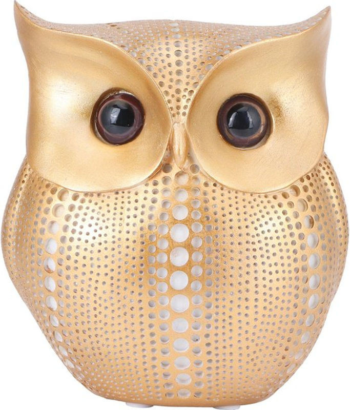 OutsideWorld Eulen-Figur im skandinavischen Design aus Kunstharz und Metall, Farbe: Gold und Weiß - Bild 1