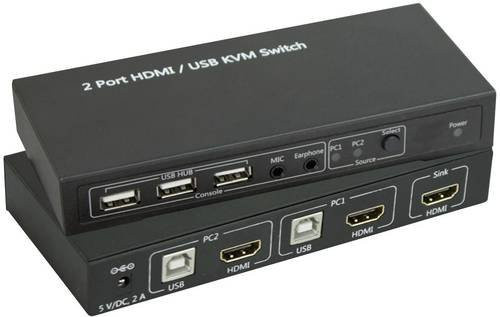 SpeaKa Professional 2 Port KVM-Umschalter HDMI USB in Schwarz mit 4K UHD Unterstützung - Bild 1