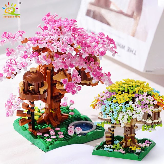 HUIQIBAO Kirschblüten-Baumhaus Mikro-Baustein-Set, Natur, Kunststoff, Bunt / Mehrfarbig - Bild 1