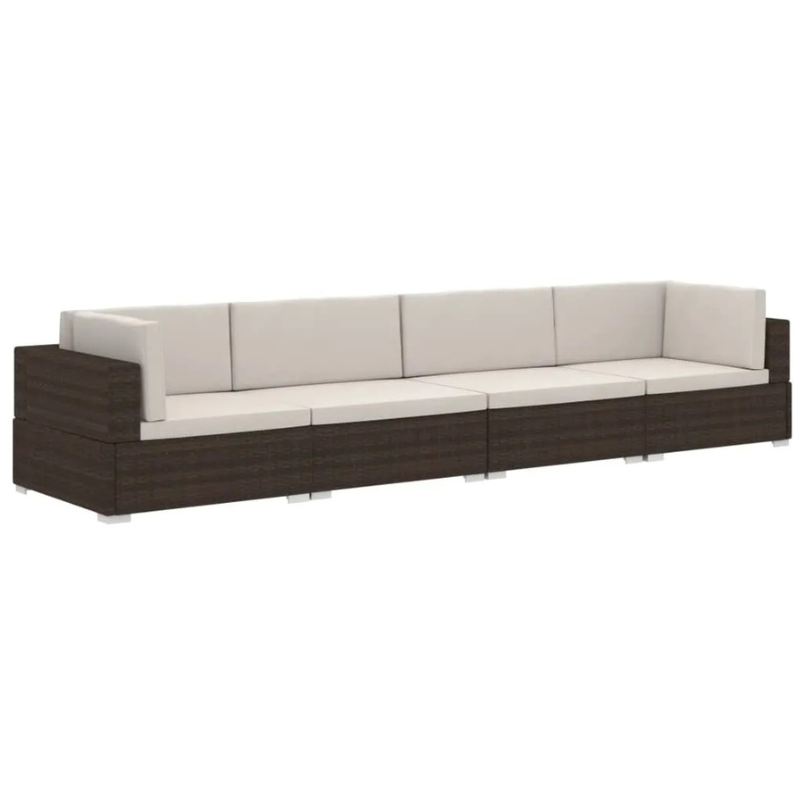 vidaXL 4-tlg. Garten-Sofagarnitur in L-Form aus braunem Poly-Rattan mit beigen Auflagen und pulverbeschichtetem Stahlgestell - Bild 2