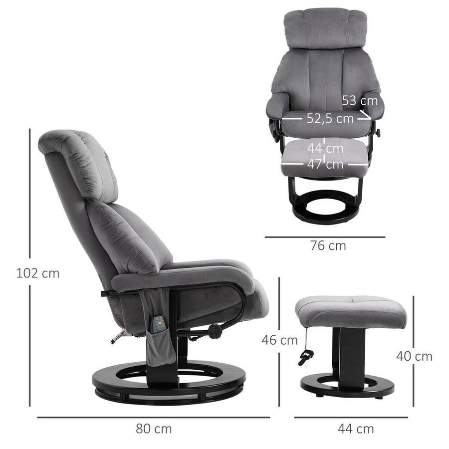 HOMCOM Massagesessel mit Liegefunktion und Hocker in Grau mit Samtbezug, B/T/H: 76 x 80 x 102 cm - Bild 4