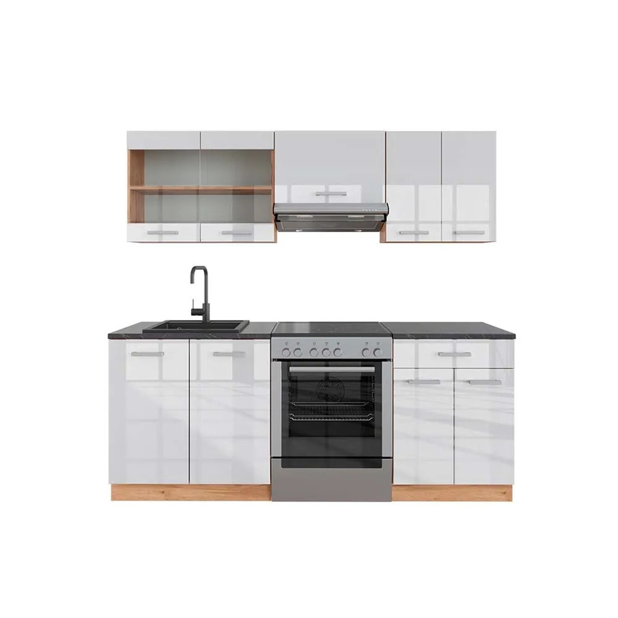 Vicco R-Line Küchenzeile Weiß Hochglanz und Goldkraft Eiche mit Anthrazit, Breite: 200 cm - Bild 2