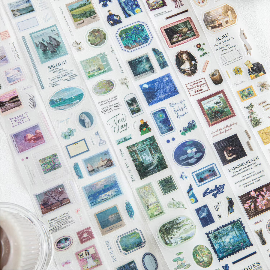 JIANQI Vintage PET Washi Klebeband im Ölgemälde-Stil für Scrapbooking und DIY-Collagen, Mehrfarbig, Breite: 5 cm, Länge: 2 m - Bild 3