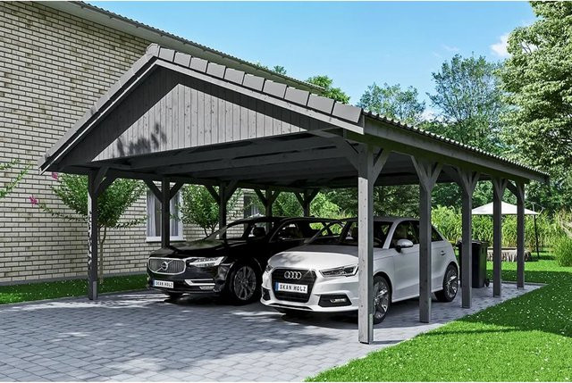 Skan Holz Carport Wallgau Satteldach aus Nadelholz in Schiefergrau, B: 620 cm, T: 750 cm, H: 354 cm - Bild 1