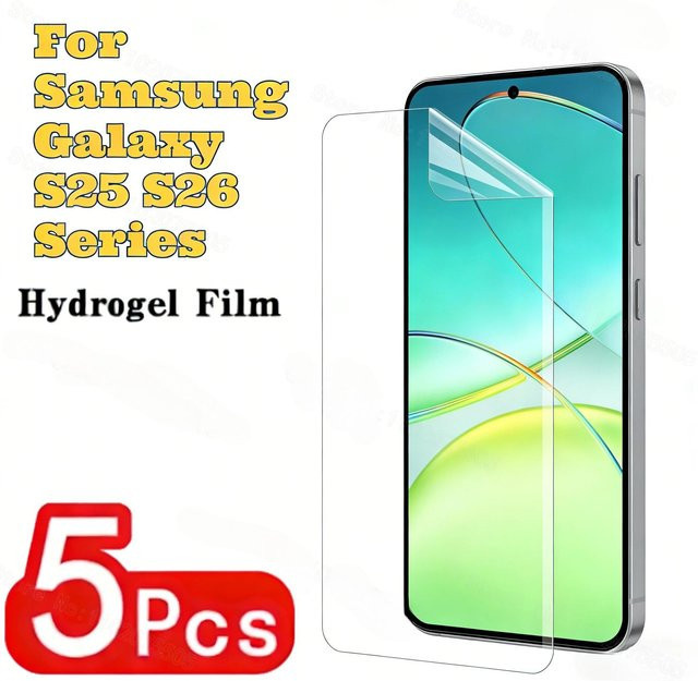 5 Stück HD Hydrogel-Schutzfolien für Samsung Galaxy S25 S26 S25 Plus S26 Plus S25 Edge S26 Edge S25 Ultra S26 Ultra S25 FE S26 Pro in Weiß und Transparent mit Fingerabdruck-Entsperrung - Bild 1
